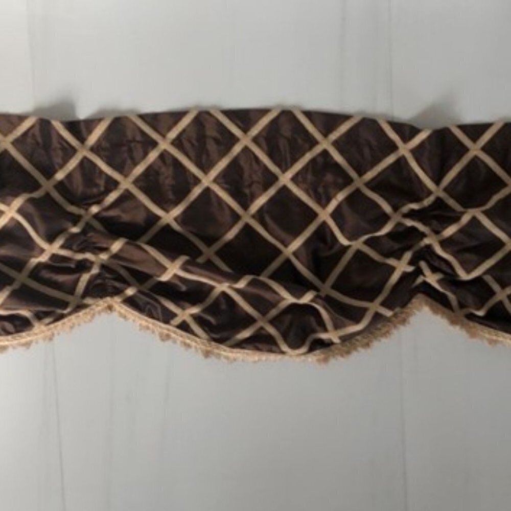 Rod Pocket 50 Inch Wide Brown/gold scalloped valance